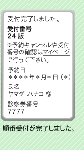 順番受付が完了しました。